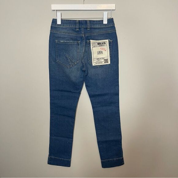 SER.O.YA MID RISE SLIM LACE UP LUCA JEANS DENIM NEW - Picture 4 of 10